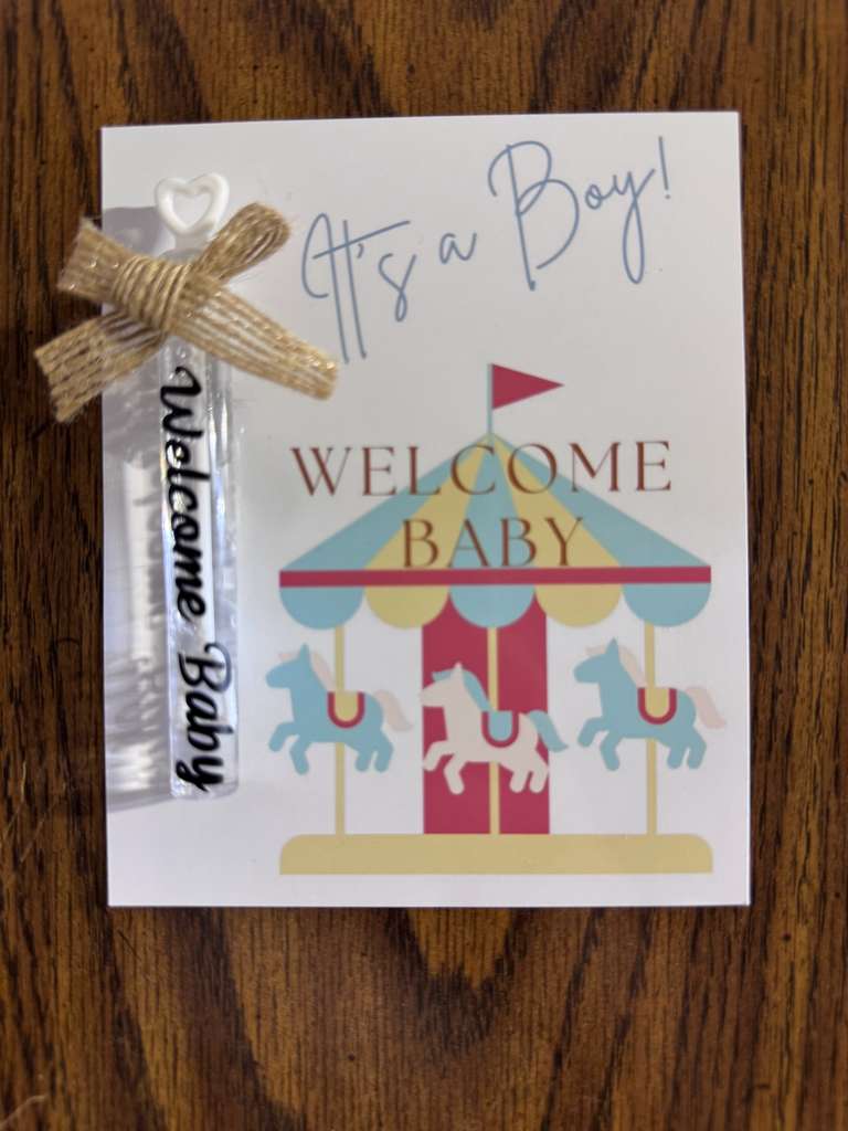 Personalized Carousel Boy Baby Shower Favors - Custom Bubble Wand & Cards