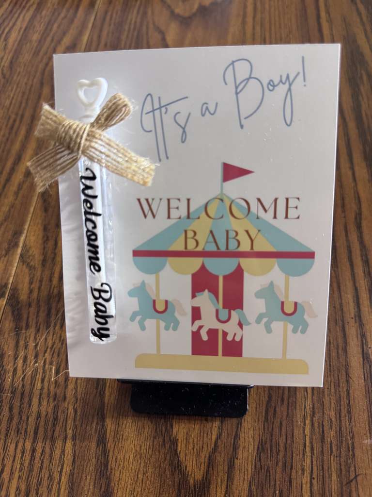 Personalized Carousel Boy Baby Shower Favors - Custom Bubble Wand & Cards