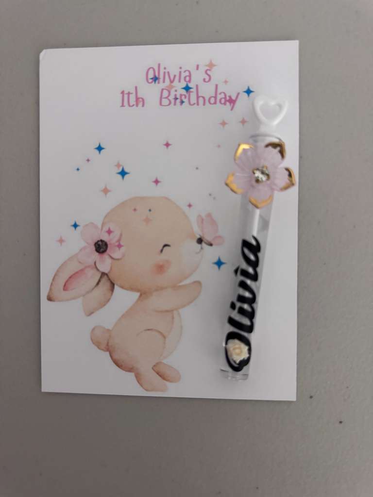Personalized Bunny Birthday Party Favors - Custom Bubble Wand & Cards