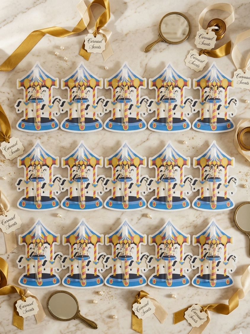 Personalized Carousel Party Favors - Custom Mini Room Spray & Cards