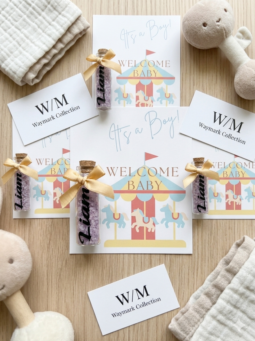 Personalized Baby Shower Favors for Boy | Custom Welcome Baby Miniature Bottle Gift | It's a Boy Lavender/Crystal Keepsake