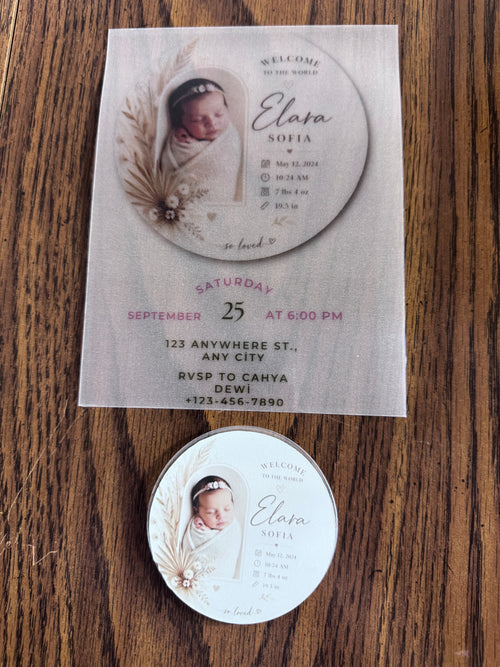 Boho Baby Birth Announcement & Invitation - Custom Vellum Keepsake Set