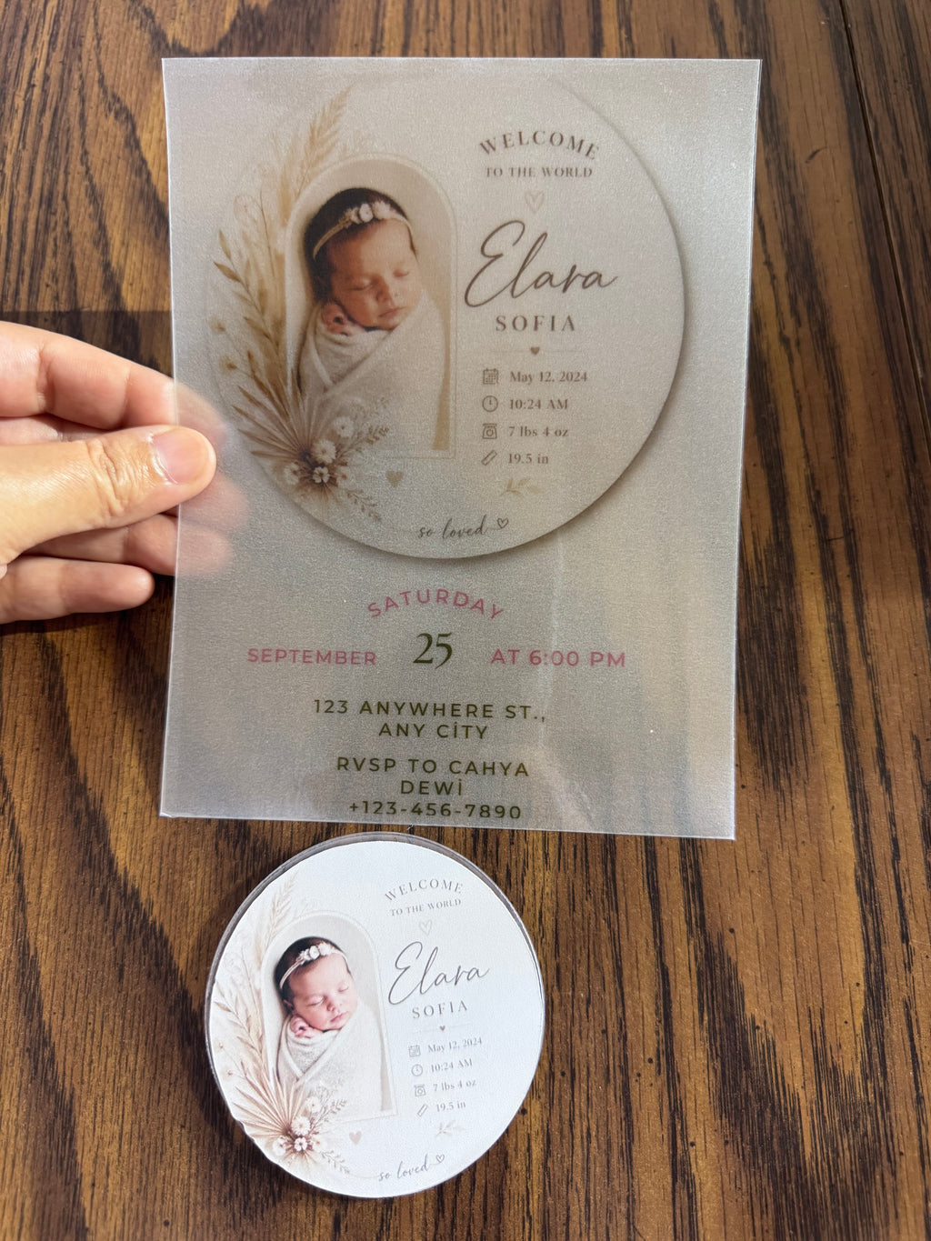 Boho Baby Birth Announcement & Invitation - Custom Vellum Keepsake Set