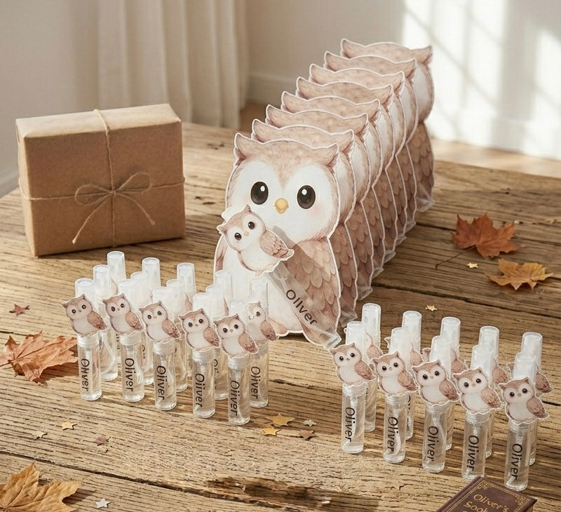 Personalized Owl Baby Shower Favors - Custom Woodland Birthday Spray Bottle Gift
