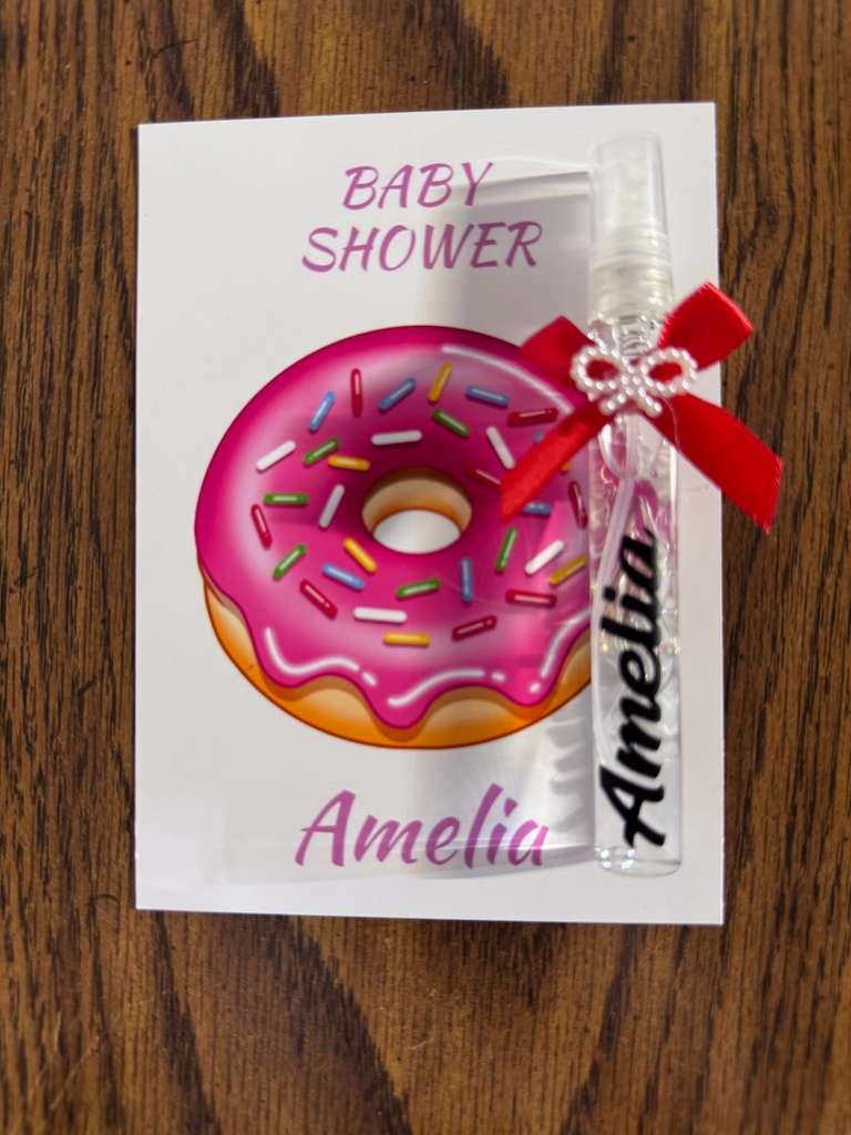 Personalized Donut Baby Shower Favors - Custom Sweet Treat Birthday Spray Bottle Gift