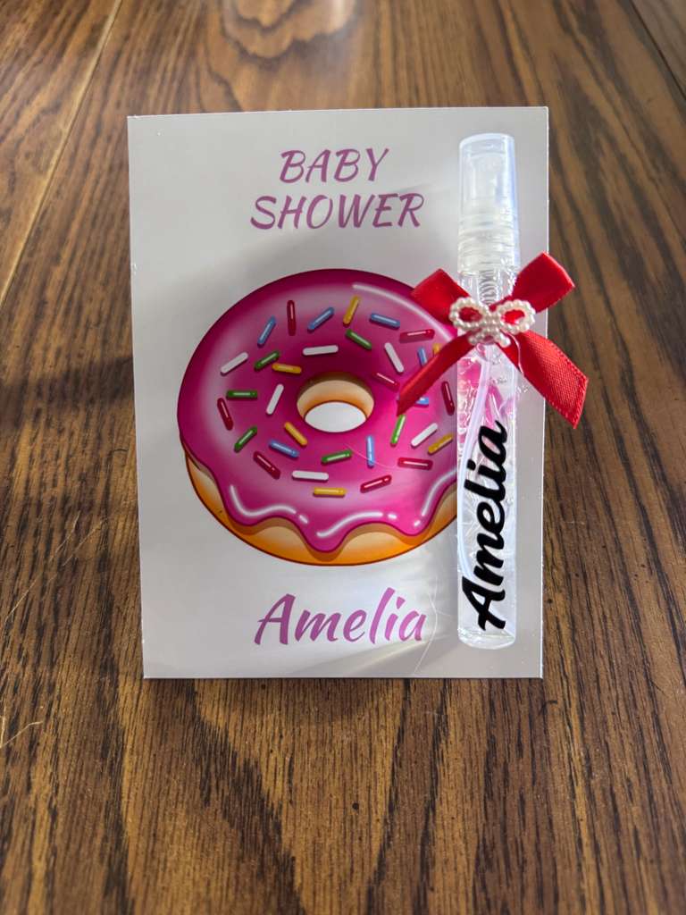 Personalized Donut Baby Shower Favors - Custom Sweet Treat Birthday Spray Bottle Gift