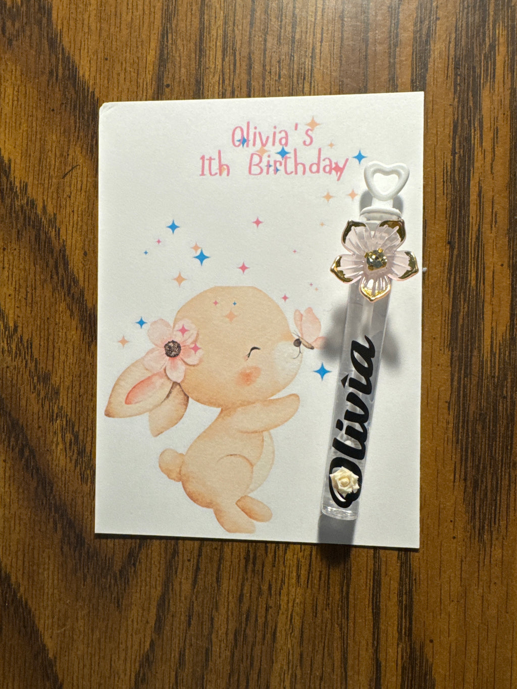 Personalized Bunny Birthday Party Favors - Custom Bubble Wand & Cards