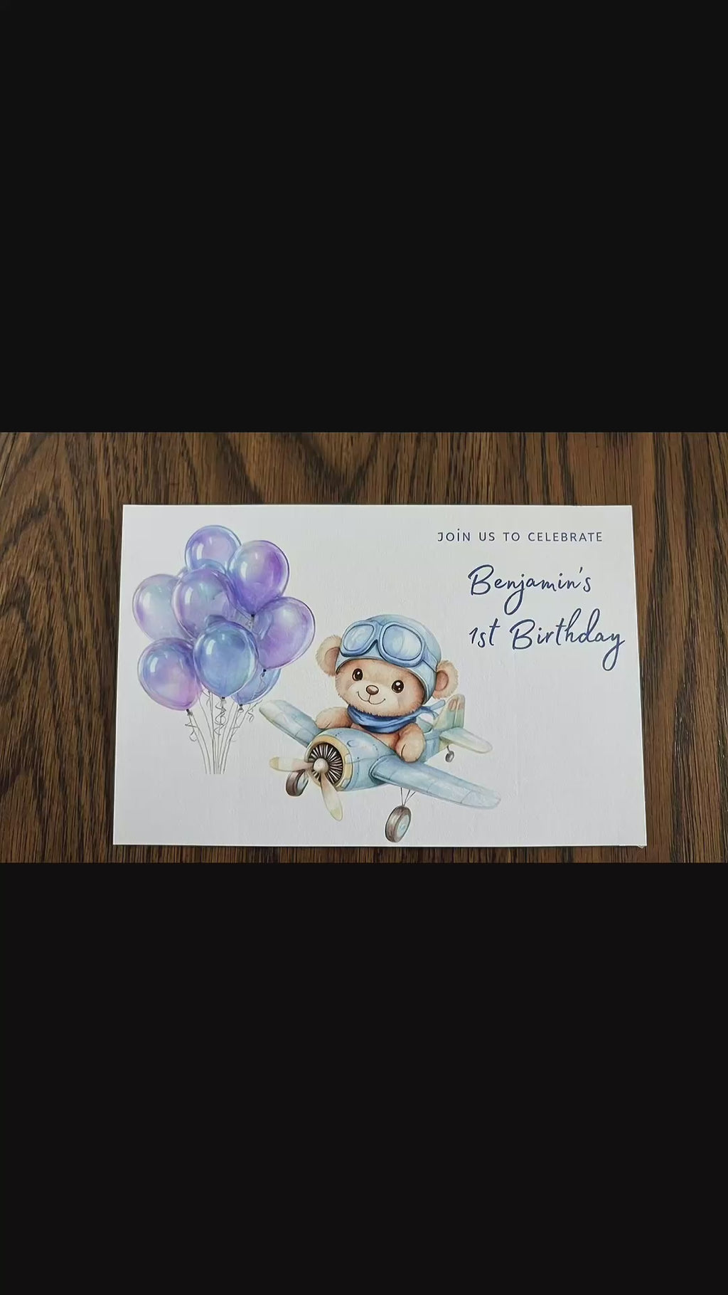 Personalized Airplane Baby Shower Favors - Custom Pilot Bear Birthday Invitation Gift Card