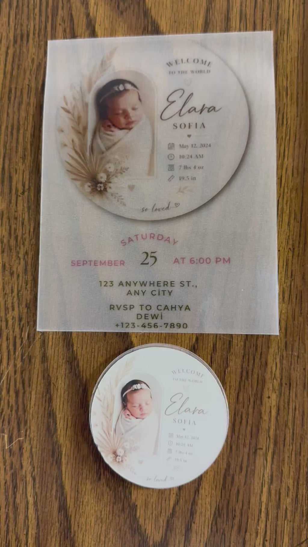 Boho Baby Birth Announcement & Invitation - Custom Vellum Keepsake Set