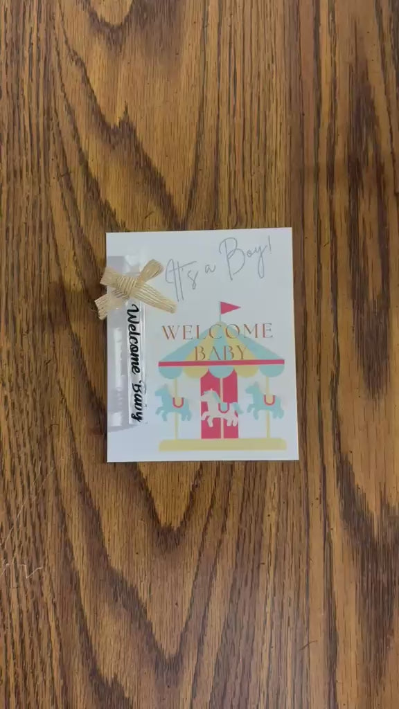 Personalized Carousel Boy Baby Shower Favors - Custom Bubble Wand & Cards